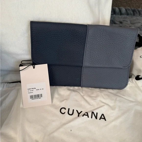 Cuyana System Tote 13 in V2 Zipper Pouch System Flap Bag Wide Strap Navy Set NWT - Picture 7 of 9